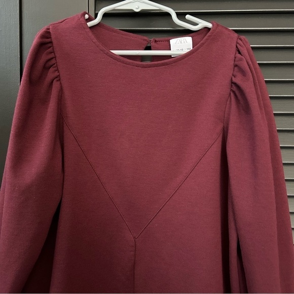 Zara Kids Burgundy Long Sleeve Dress,Trending Color for Fall, Size 11/12 - Picture 2 of 9